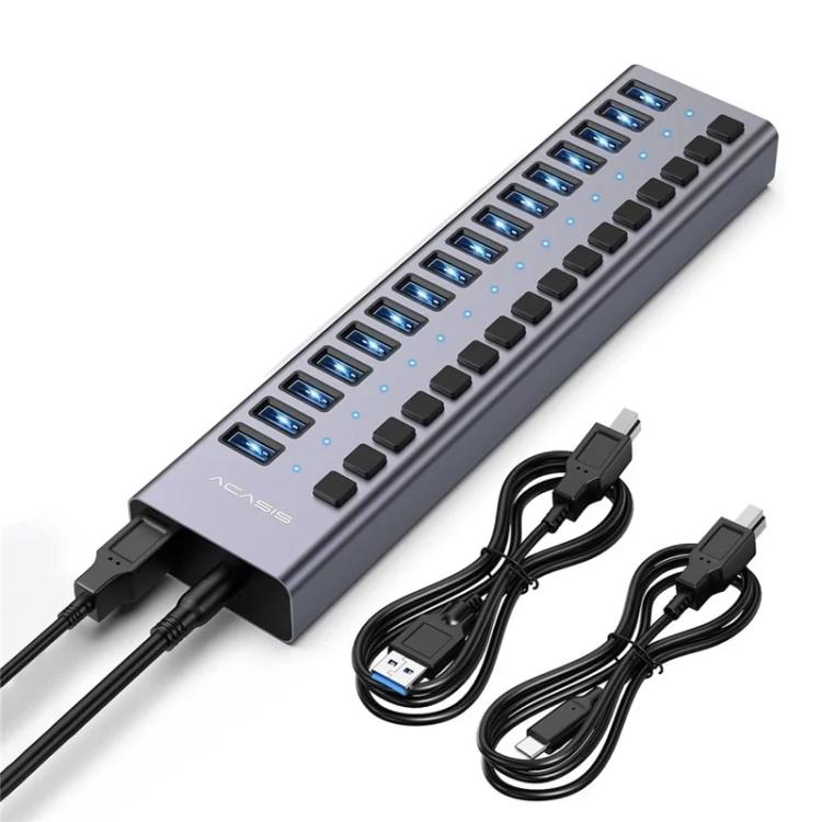 ACASIS HS-716 16-Port USB3.2 HUB 10Gbps Aluminum Splitter with 96W Power Adapter, HS-716