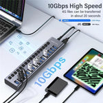 ACASIS HS-716 16-Port USB3.2 HUB 10Gbps Aluminum Splitter with 96W Power Adapter, HS-716