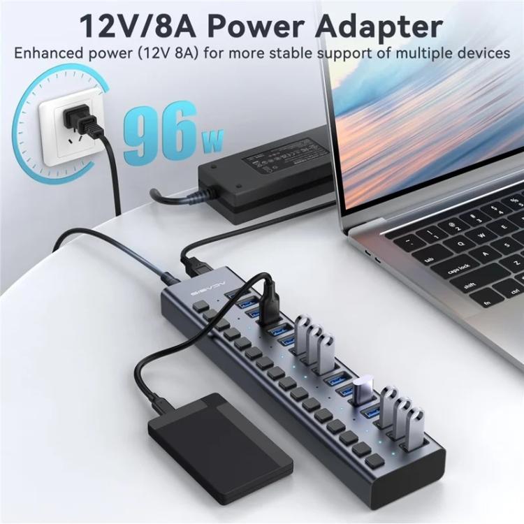 ACASIS HS-716 16-Port USB3.2 HUB 10Gbps Aluminum Splitter with 96W Power Adapter, HS-716