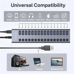ACASIS HS-716 16-Port USB3.2 HUB 10Gbps Aluminum Splitter with 96W Power Adapter, HS-716