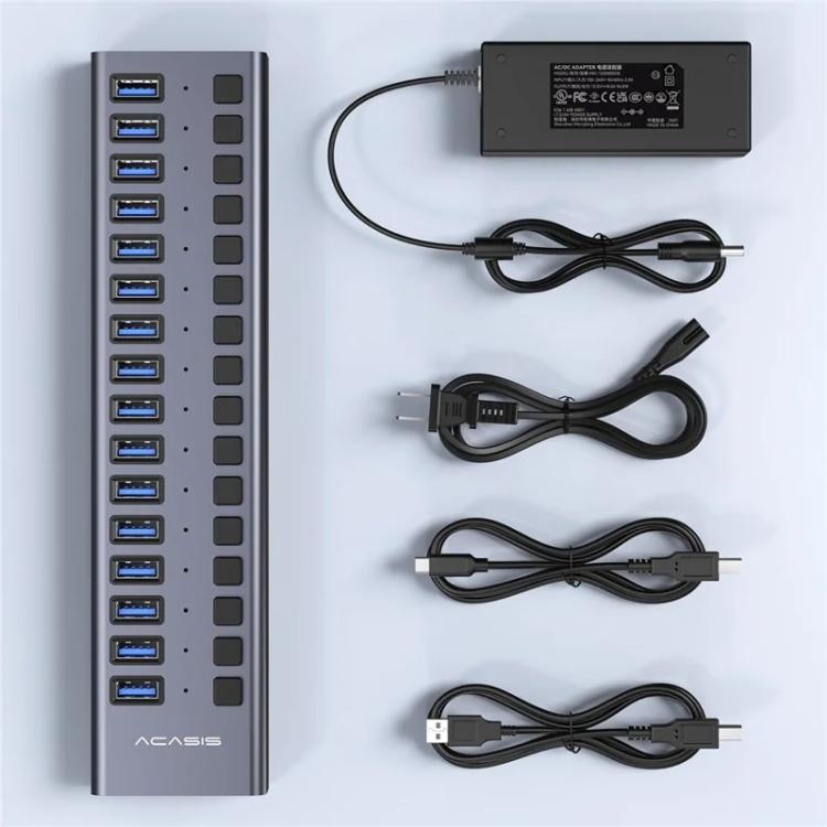 ACASIS HS-716 16-Port USB3.2 HUB 10Gbps Aluminum Splitter with 96W Power Adapter, HS-716