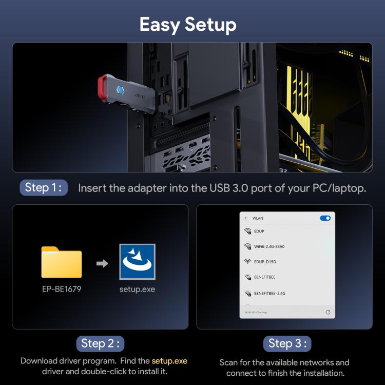 EDUP EP-BE1679 Wi-Fi 7 BE6500 Tri-Band USB Adapter
