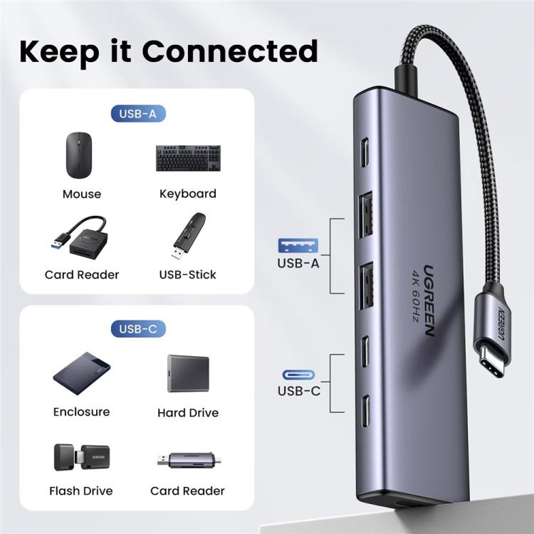 UGREEN 35999 Hub USB-C / Type-C 6-in-1 (10 Gbps, USB 3.2 Gen2, HDMI 4K 60Hz, PD 100W), 35999