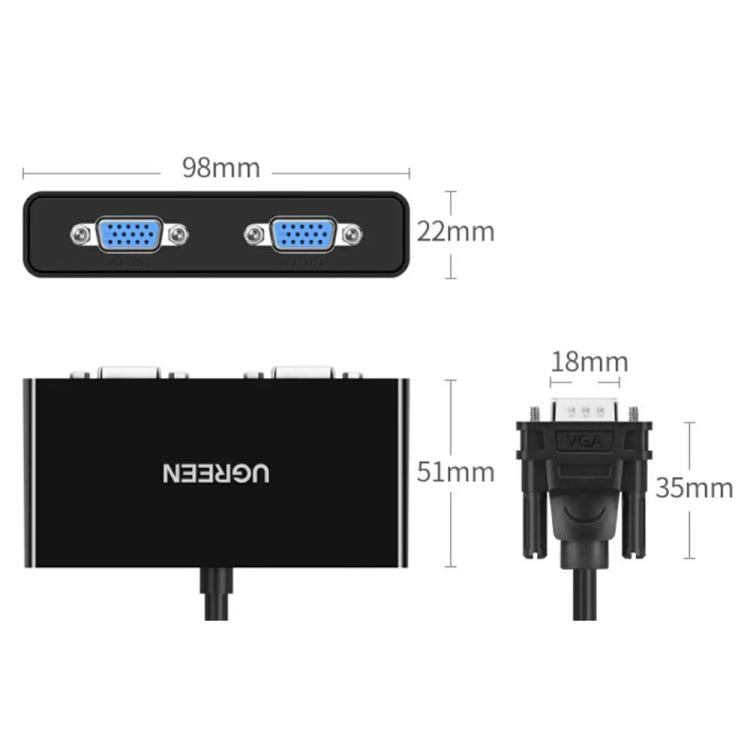 UGREEN 40254 Splitter VGA da 1 a 2, alimentato via Micro USB, adattatore per doppio monitor