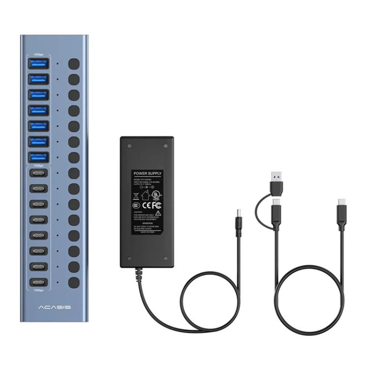 ACASIS HB16Pro Individual Switches 16-Port USB 3.2 Hub with 96W 12V / 8A Adapter, HB16Pro
