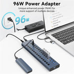 ACASIS HB16Pro Individual Switches 16-Port USB 3.2 Hub with 96W 12V / 8A Adapter, HB16Pro