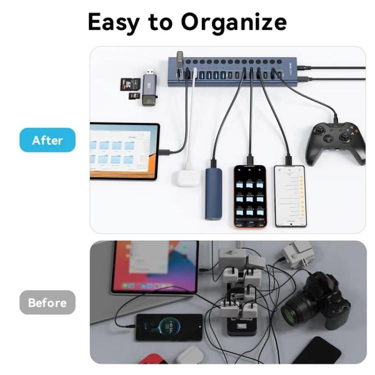 ACASIS HB16Pro Individual Switches 16-Port USB 3.2 Hub with 96W 12V / 8A Adapter, HB16Pro