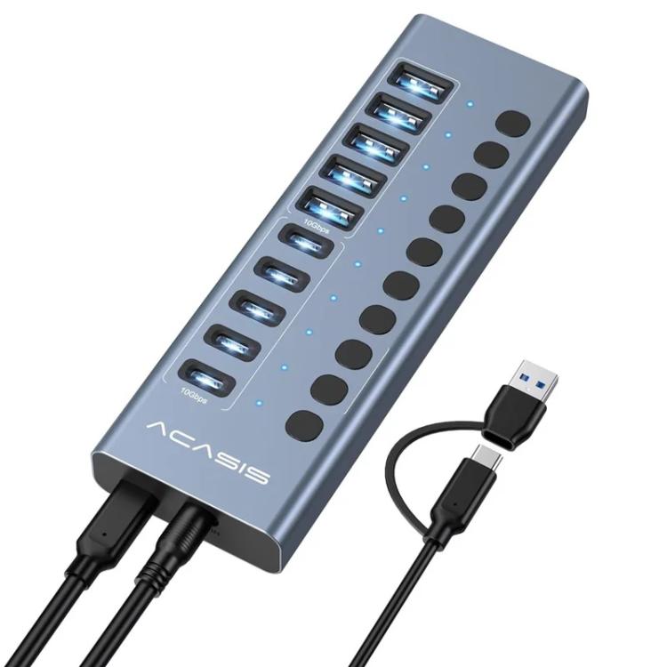 ACASIS HB10PRO 5 USB-A + 5 USB-C / Type-C Individual Switches Aluminum Casing 10-Port USB 3.2 HUB, HB10PRO