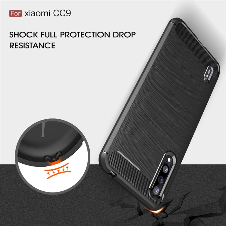 Custodia in TPU in fibra di carbonio con texture spazzolata per Xiaomi Mi CC9