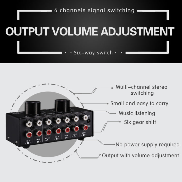 Selettore audio 6 ingressi 1 uscita con controllo volume