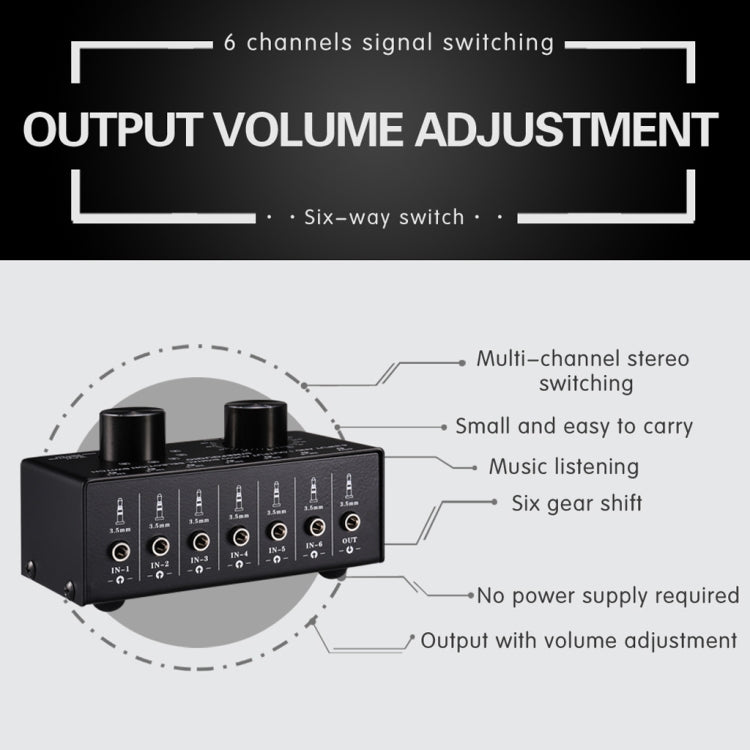 Selettore audio 6 ingressi 1 uscita con controllo volume