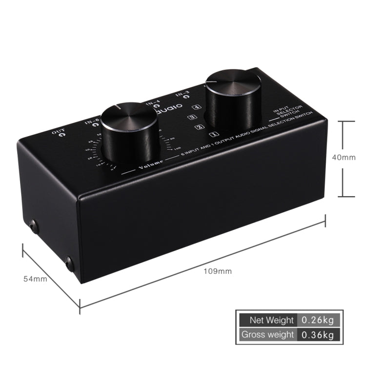 Selettore audio 6 ingressi 1 uscita con controllo volume
