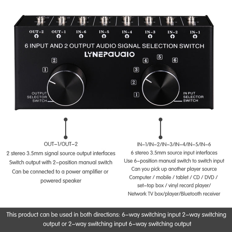 Selettore audio 6 ingressi 2 uscite con interfaccia 3,5 mm