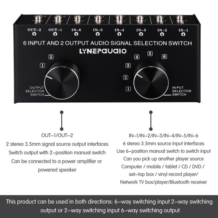 Selettore audio 6 ingressi 2 uscite con interfaccia 3,5 mm