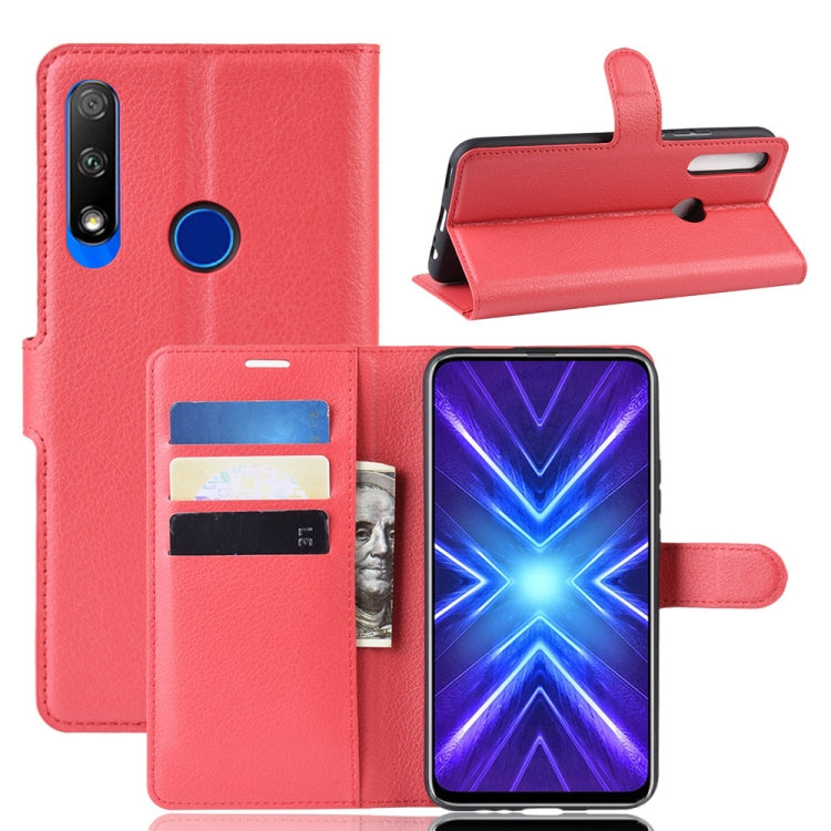 Per Huawei Honor 9X Versione con impronte digitali Litchi Texture Custodia in pelle a vibrazione orizzontale con portafoglio e supporto e slot per schede
