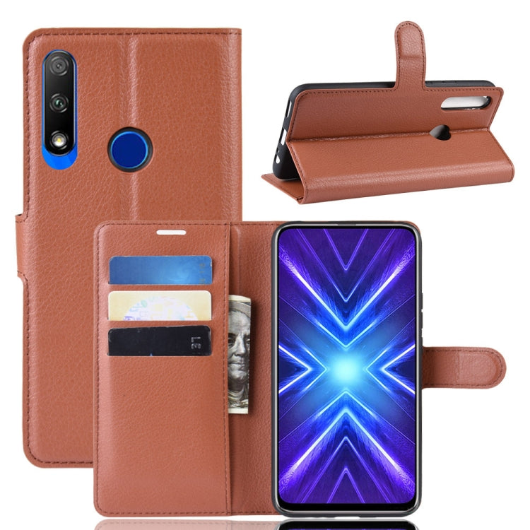 Per Huawei Honor 9X Versione con impronte digitali Litchi Texture Custodia in pelle a vibrazione orizzontale con portafoglio e supporto e slot per schede