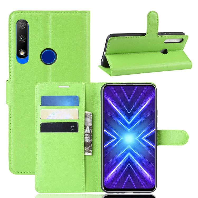 Per Huawei Honor 9X Versione con impronte digitali Litchi Texture Custodia in pelle a vibrazione orizzontale con portafoglio e supporto e slot per schede