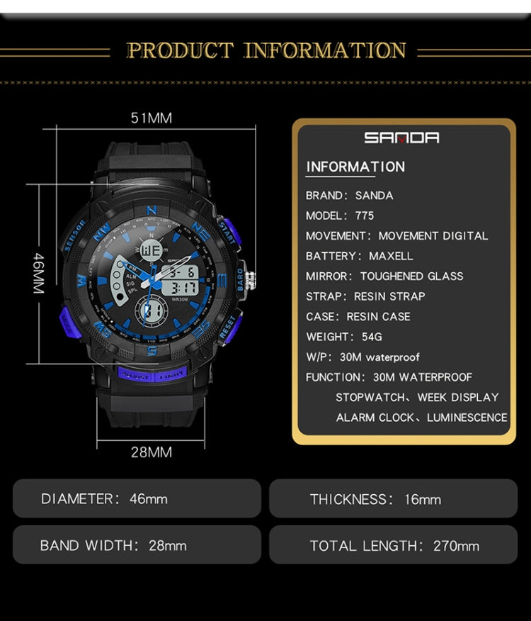 Orologio digitale uomo SANDA 775 sportivo multifunzione