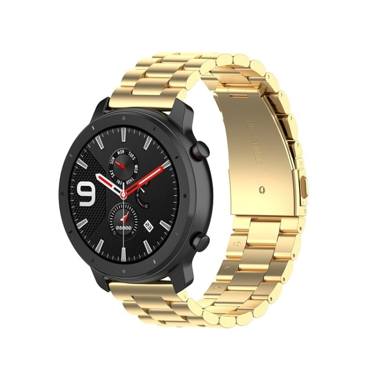 Adatto per Samsung Gear S2 Sport / Galaxy Watch Active 2 Cinturino universale in acciaio inossidabile da 20 mm con fibbia a farfalla Tre perline, black, Silver, gold, rose gold