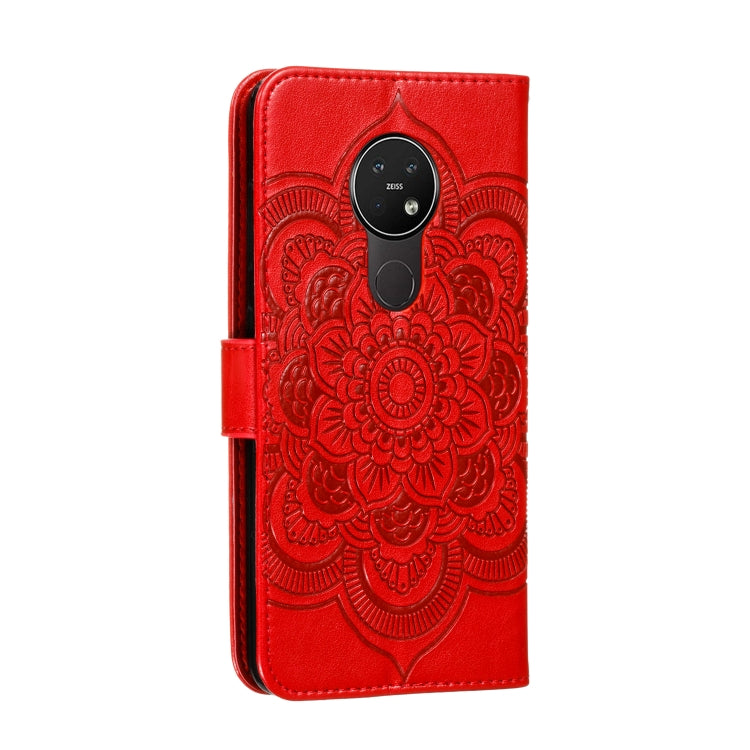 Per Nokia 7.2 Custodia in pelle con motivo a goffratura Mandala orizzontale con supporto e slot per schede e portafoglio e cornice per foto e cordino