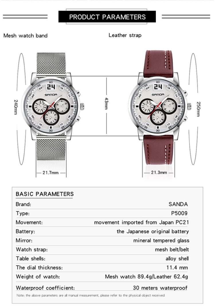 SANDA 5009 Orologio da uomo al quarzo impermeabile