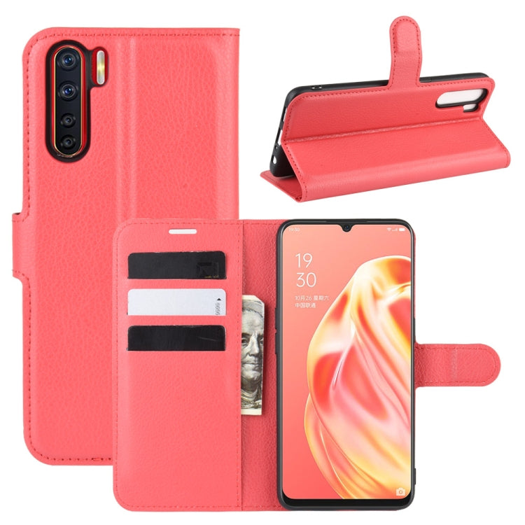 Per OPPO A91 Custodia in pelle PU con vibrazione orizzontale Litchi Texture con supporto e slot per schede e portafoglio, For OPPO A91
