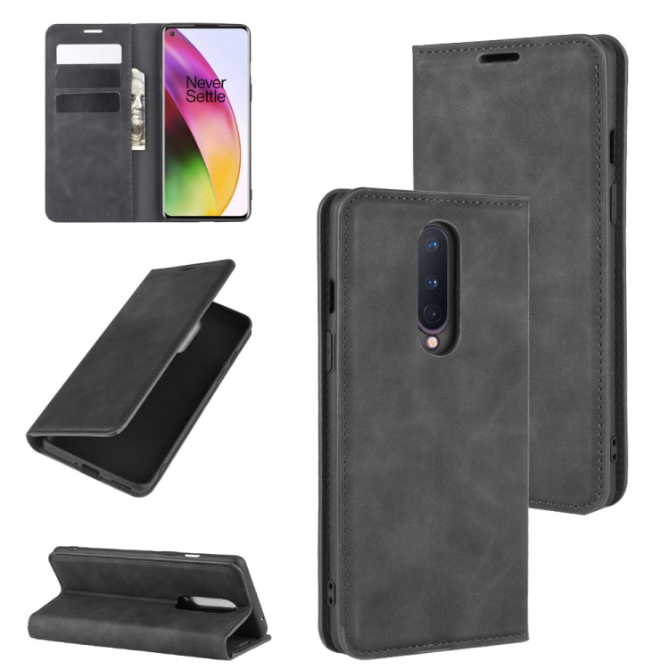 Per OnePlus 8 Custodia in pelle con ventosa magnetica per affari retro-pelle con supporto, slot per carte e portafoglio, For OnePlus 8