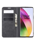 Per OnePlus 8 Custodia in pelle con ventosa magnetica per affari retro-pelle con supporto, slot per carte e portafoglio, For OnePlus 8