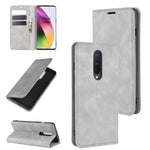 Per OnePlus 8 Custodia in pelle con ventosa magnetica per affari retro-pelle con supporto, slot per carte e portafoglio, For OnePlus 8