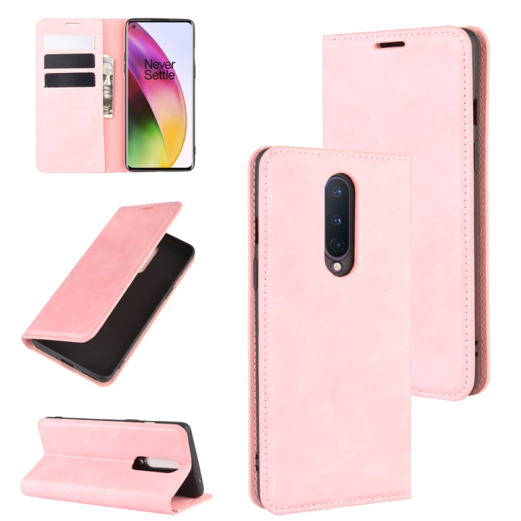 Per OnePlus 8 Custodia in pelle con ventosa magnetica per affari retro-pelle con supporto, slot per carte e portafoglio, For OnePlus 8