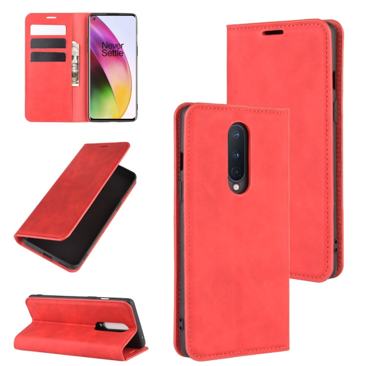 Per OnePlus 8 Custodia in pelle con ventosa magnetica per affari retro-pelle con supporto, slot per carte e portafoglio, For OnePlus 8