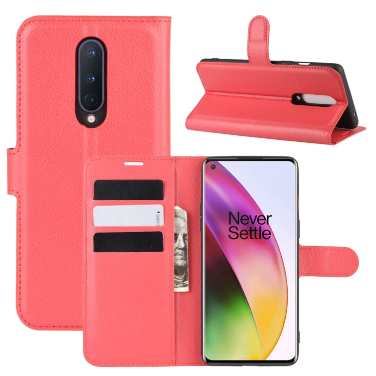 Per OnePlus 8 Litchi Texture Custodia protettiva a vibrazione orizzontale con supporto, slot per schede e portafoglio, For OnePlus 8