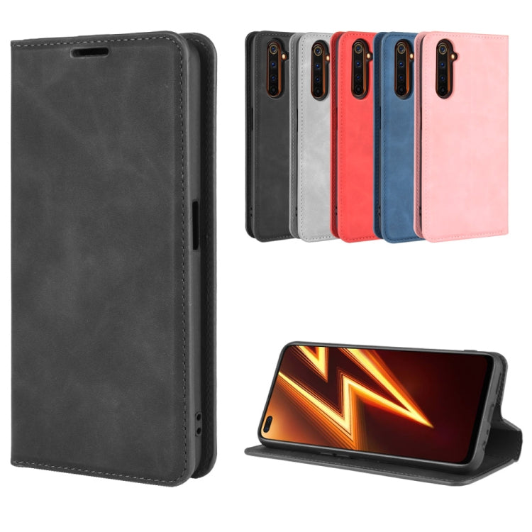 Per OPPO Realme 6 Pro Custodia in pelle con ventosa magnetica per affari retro-pelle con supporto e slot per schede e portafoglio, For OPPO Realme 6 Pro