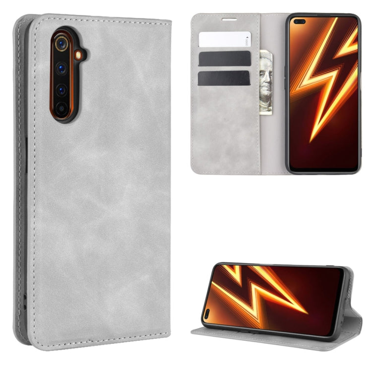 Per OPPO Realme 6 Pro Custodia in pelle con ventosa magnetica per affari retro-pelle con supporto e slot per schede e portafoglio, For OPPO Realme 6 Pro