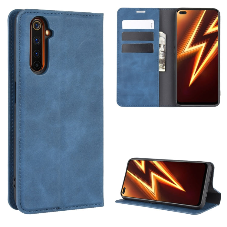 Per OPPO Realme 6 Pro Custodia in pelle con ventosa magnetica per affari retro-pelle con supporto e slot per schede e portafoglio, For OPPO Realme 6 Pro