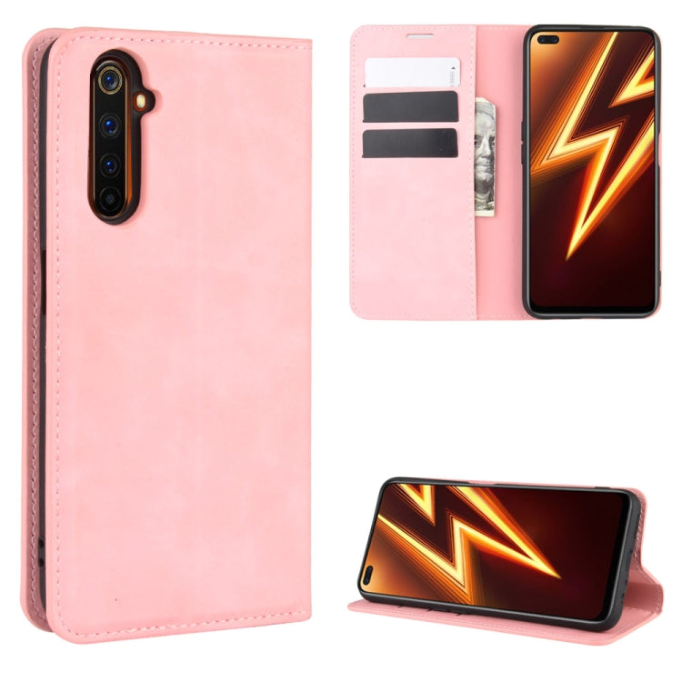 Per OPPO Realme 6 Pro Custodia in pelle con ventosa magnetica per affari retro-pelle con supporto e slot per schede e portafoglio, For OPPO Realme 6 Pro