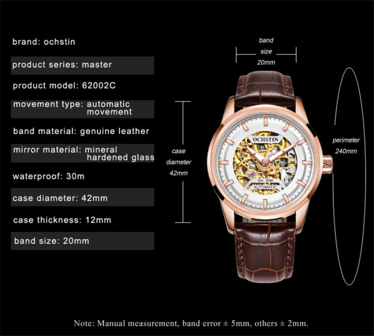 Orologio meccanico uomo automatico con cinturino in pelle