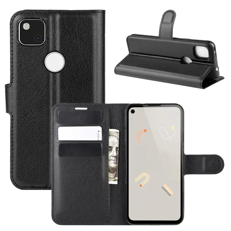 Per Google Pixel 4a Litchi Texture Custodia protettiva a vibrazione orizzontale con supporto, slot per schede e portafoglio, For Google Pixel 4a