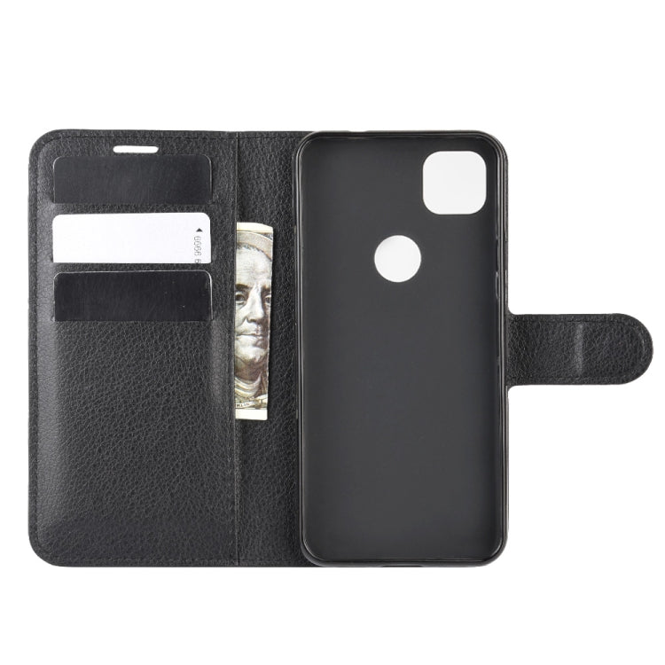Per Google Pixel 4a Litchi Texture Custodia protettiva a vibrazione orizzontale con supporto, slot per schede e portafoglio, For Google Pixel 4a