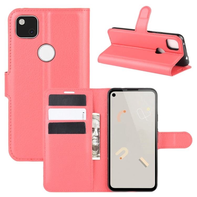 Per Google Pixel 4a Litchi Texture Custodia protettiva a vibrazione orizzontale con supporto, slot per schede e portafoglio, For Google Pixel 4a