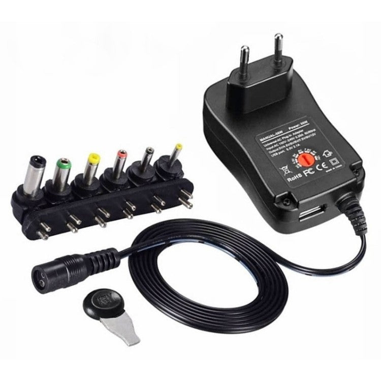 Alimentatore universale con selettore di tensione 3–12V e porta USB – 30W 8053323556619 T150