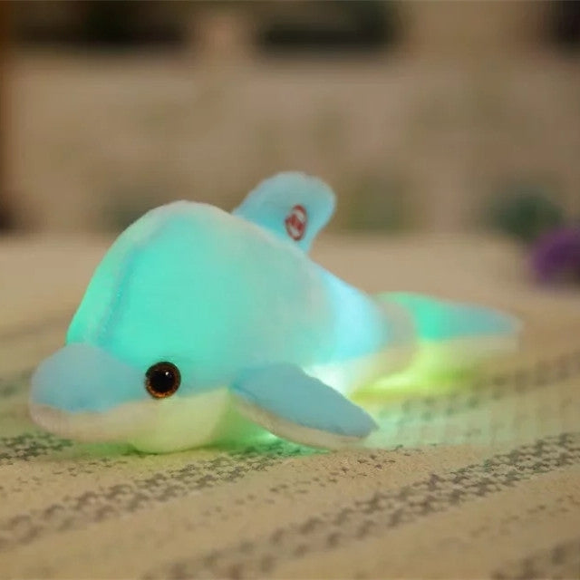 Cuscino luminoso a LED con peluche delfino 32 cm