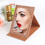 Specchio cosmetico portatile in pelle con supporto