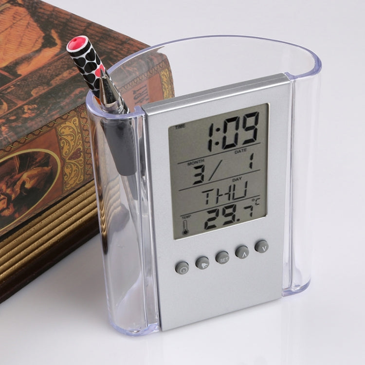 Orologio digitale da tavolo con portapenne e allarme