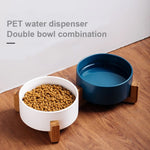 Ciotola in ceramica per gatti e cani con supporto in legno