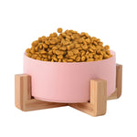 Ciotola in ceramica per gatti e cani con supporto in legno