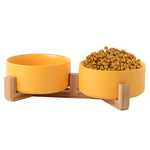 Ciotola in ceramica per gatti e cani con supporto in legno
