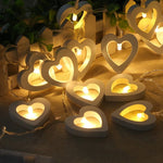 Stringa luminosa cuore in legno 1,2 m 10 LED Natale