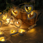 Stringa luminosa cuore in legno 1,2 m 10 LED Natale
