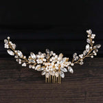 Fascia per capelli con perle dorate e strass 20x6 cm